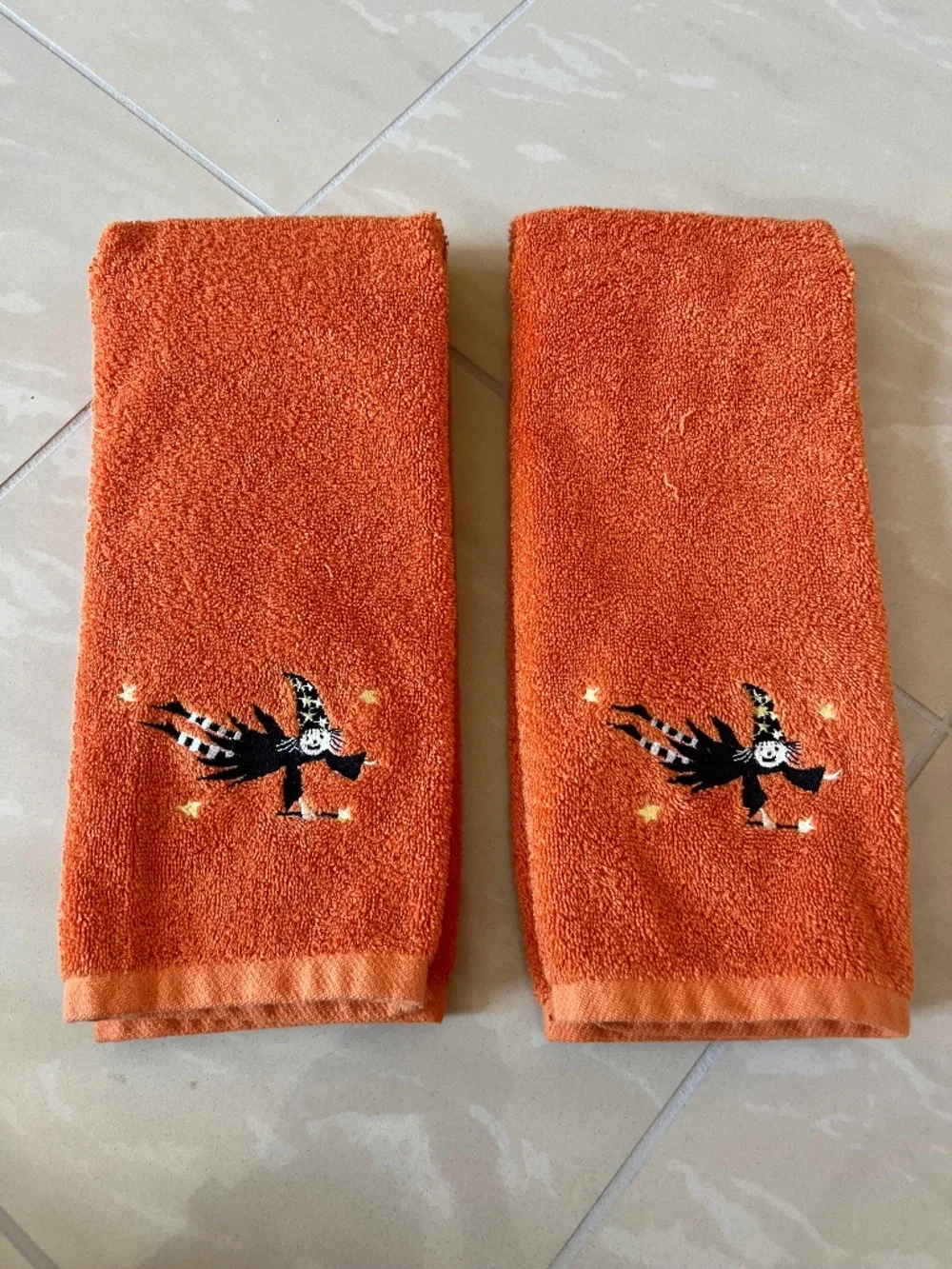 #2919 Halloween hand towels featuring an embroidered witch